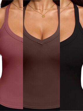 BUNDLE X3 ReoRia Ribbed V-Neck Tank Top in Rust, Brown & Black